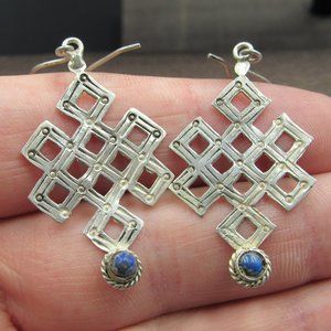 Sterling Tarnished Lapis Lazuli Stone Earrings